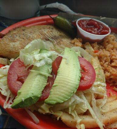 Filete de pescado $16.99 (pescado empanizdo, a la plancha, veracruzano. (Choice between a Breaded fish fillet, a grilled fish fillet, or spicy veracruzanoi)